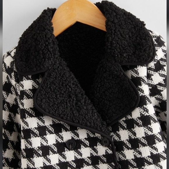 GIRLS Houndstooth Teddy lined Tweed Coat 😻🌈🤌💞 - Picture 5 of 10